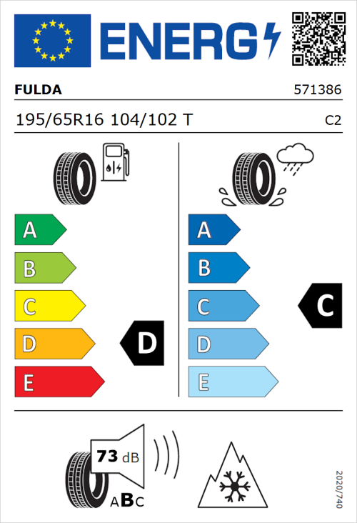 Tyre Label for Fulda Conveo Trac 3 195/65R16 104/102T