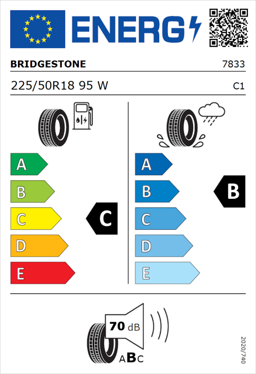 Tyre Label for Bridgestone Turanza T001 225/50R18 95W